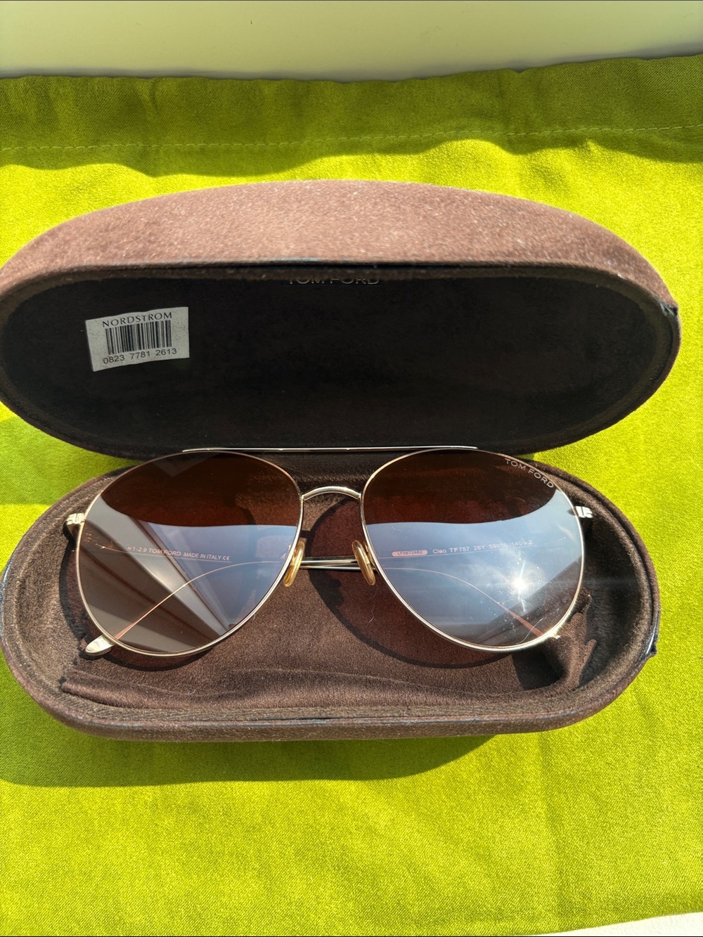Tom Ford Cleo Gold Frame Aviator Sunglasses with Brown Gradient Lenses